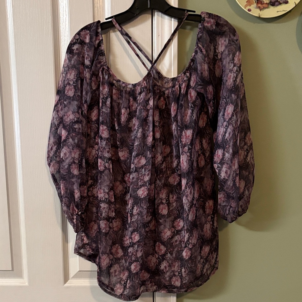 Floral Print Chiffon Blouse - Purple and Pink